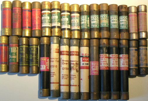 30 Assorted fuses Eco  Buss Shawmut Eagle Gould  Kon 35 Non 60  Tested NOS