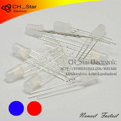 50pcs 5mm 3pin bi-color red blue common anode round top led diffused mist new for sale
