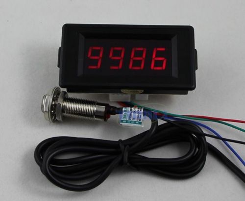 Dc 12v 4 digital red led counter meter up down+hall proximity switch sensor npn for sale