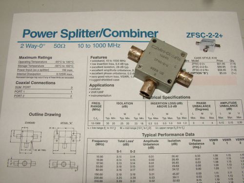 RF SPLITTER / COMBINER BNC 10MHz - 1000MHz ZFSC-2-2