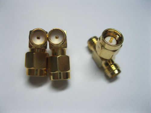5 pcs SMA RF 1 Male to Dual Female Coaxial Connector T Type