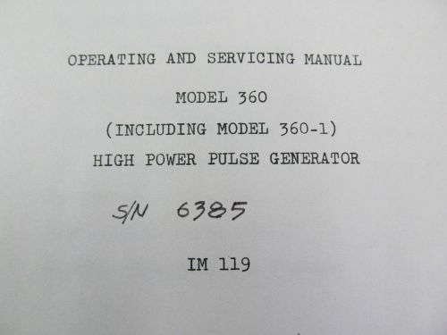 Velonex 360 high power pulse generator oper &amp; serv manual w/schematic c 5/72 for sale