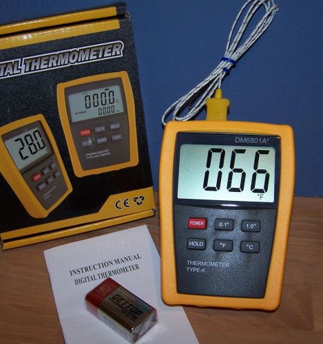 Digital K-Type Thermometer with High Temperature Wire Probe Furnace Kiln DM6801