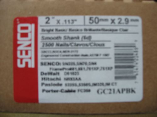 SENCO GC21APBK 2500 CT 2&#034; x .113 BRIGHT BASIC SMOOTH SHANK CLIPPED HEAD NAILS