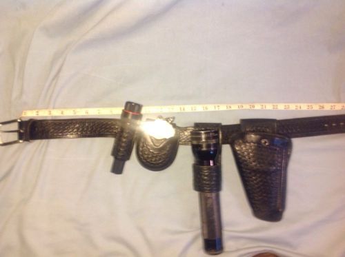 Lot police duty belt leather speed safe holster safari land handcuffs mag light for sale