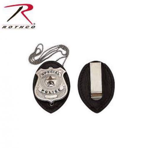 Rothco leather clip-on badge holder neck chain not included for sale