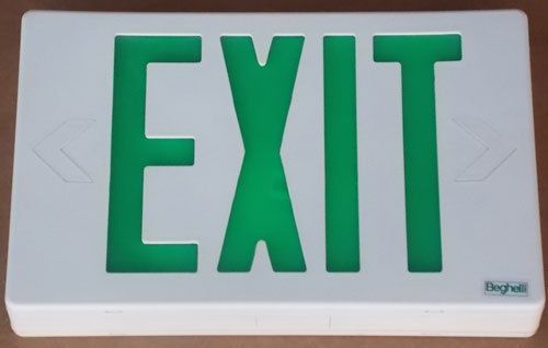 New Beghelli VA4GSA White Thermoplastic LED Exit Sign Green Letter 120/277V
