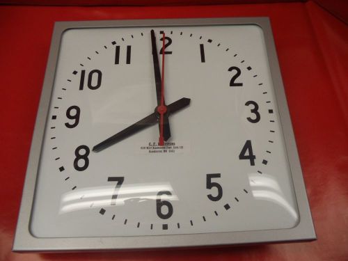 Dukane, National Time, 12&#034; Square Wall Clock, 110 Volt AC, Flush Mount