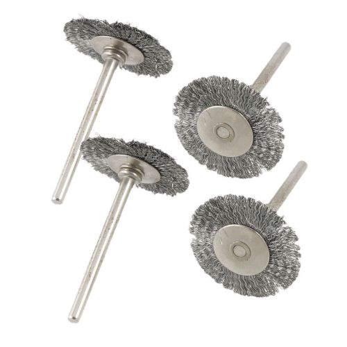 1&#034; diameter silver tone steel wire polishing metal shank brush wheel 4 pcs for sale