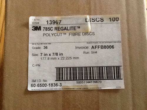 (100 Pieces) 3M 785C Regalte Polycut Fibre Discs; 7 &#034; x 7/8 &#034; 36Grit; # 13967