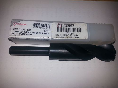 New cleline 1inch 1/2&#034; round shank s&amp;d drill hss - black oxide c20757 list 1813 for sale