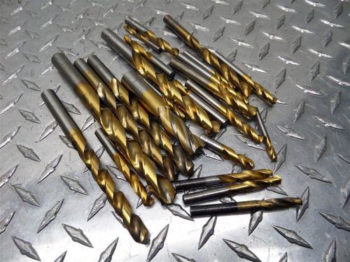 Assorted lot of tin coated drill bits 7/32&#034; to 9/16&#034; diameter size range for sale