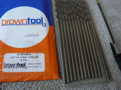 Browntool 3/16 X 6`` Cobalt extra long drill bits 12 pack brand new!!