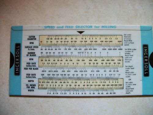 1967 ingersoll cutting tools speed feed milling metric carbide slide ruler chart for sale