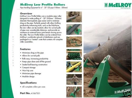 NEW McElroy Low Profile Rollers HDPE Pipe Fusion 4&#034;-20&#034;
