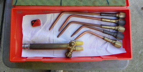 Harris oxy acetylene torch set: body with #4, 5, 8, 9, 10 tips, flint for sale