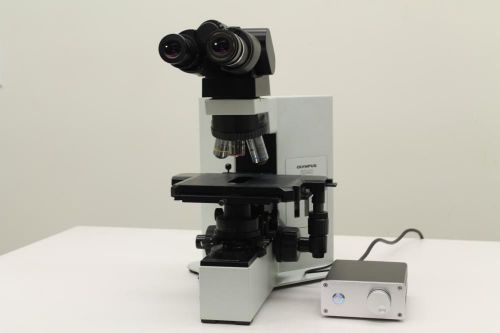 Olympus bx40f4 trinocular microscope w/ upgraded led lampsource and 5 objectives for sale
