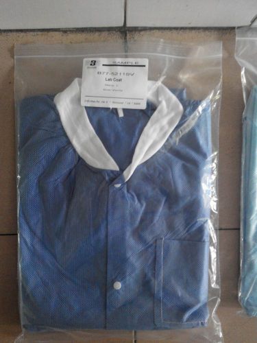 Lab Coat, Disposable, White~Blue, SMS Material, KnitCuff, Snaps, 3 Pockets