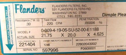 Flanders Nuclear Grade HEPA Filter 21.75&#034;x 20&#034; x 4, 220 CFM Stainless Steel, NOS
