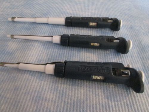 Gilson pipetman set micropipette pipet p20, p200, + p1000 calibrated lot 12 for sale