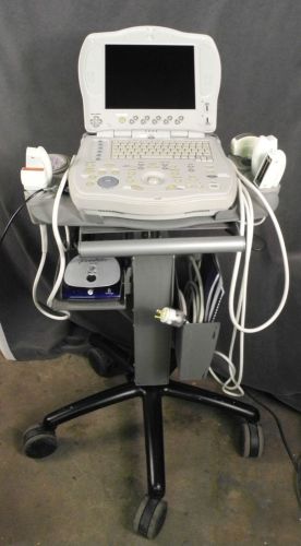Ge logiqbook ultrasound with 3 probes, rolling stand, &amp; more. for sale