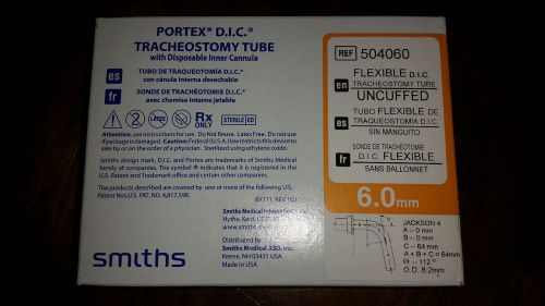 Lot of 2 Smiths Portex DIC Tracheostony 504060 unCuffed 6.0mm EXP:2018-01