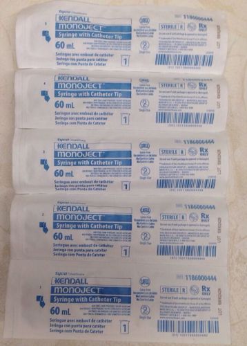 (5) CT Kendall Monoject Syringe with Catheter tip 60ML Sealed Sterile Latex Free