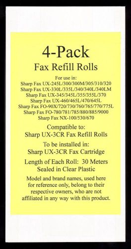 4-pack of UX-3CR Fax Film Refill Rolls for Sharp UX-460 UX-465L UX-470 UX-645L