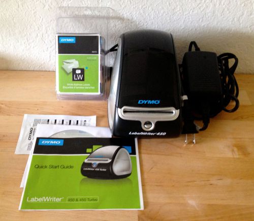 DYMO LabelWriter 450 w/ NEW roll of labels, Power Supply, USB cord, CD.