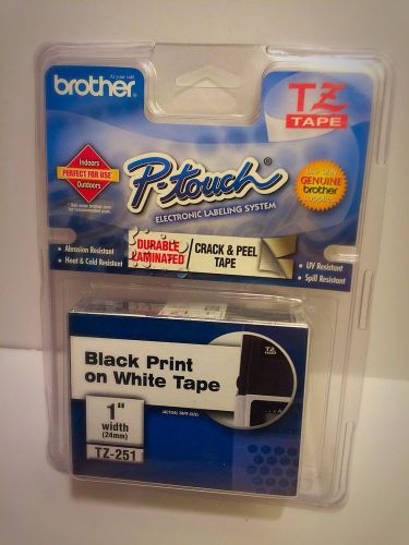New! Brother P-Touch TZ-251 Black Print On White Tape 1&#034;