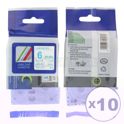 10pk Blue on White Tape Label Compatible for Brother P-Touch TZ 213 TZe 213 6mm