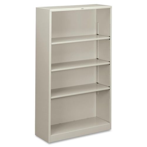 Metal bookcase, four-shelf, 34-1/2w x 12-5/8d x 59h, light gray for sale