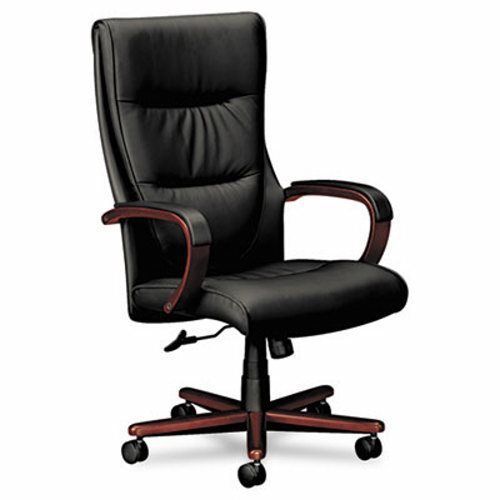 Basyx Series High-Back Swivel/Tilt Chair, Black Leather/Mahogany (BSXVL844NSP11)