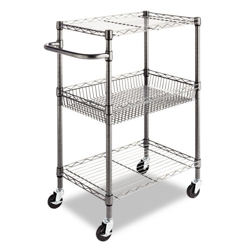 Alera three tier wire rolling cart 16&#034;w x 24&#034;d x 39&#034;h black anthracite for sale