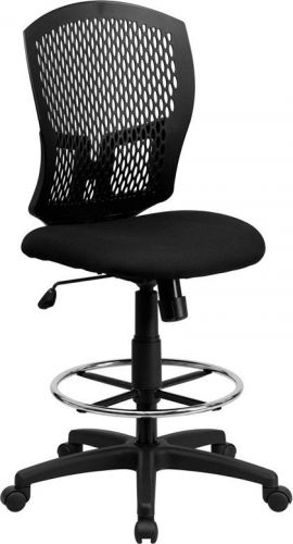 Mid-back designer back drafting stool with padded fabric seat for sale