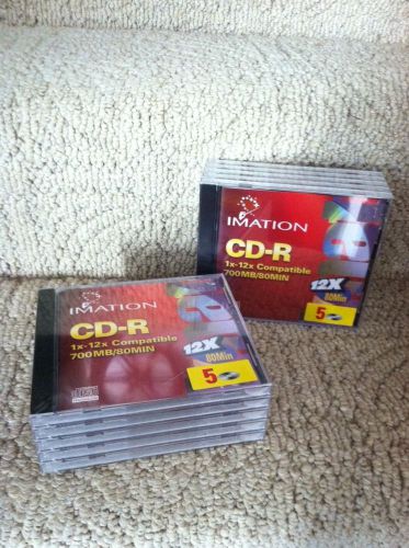 2 Packages of 5 Imation CD-R Discs with cases 1x-12x Compatible 700MB/80MIN
