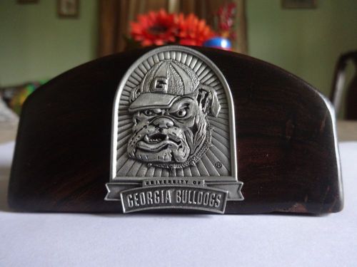 Thick Wooden Desk Card Holder with the logo of University of Georgia.