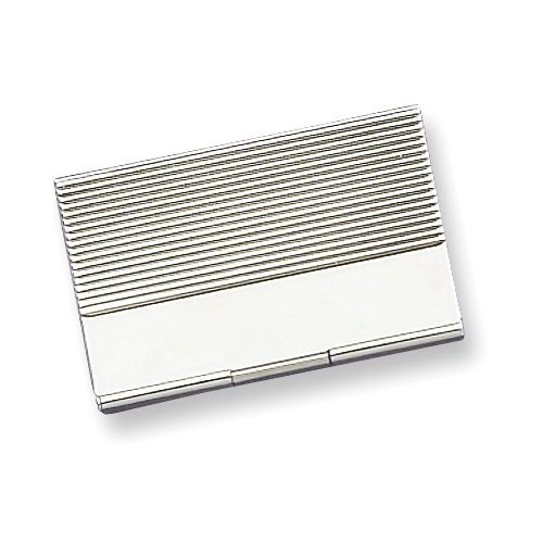 New Nickel-plated Ribbed Business Card Case Office Acc.