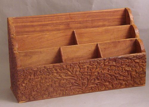 Vtg Ornately Carved Wood 3-Tier Desk Organizer Mail Holder - for desktop or wall