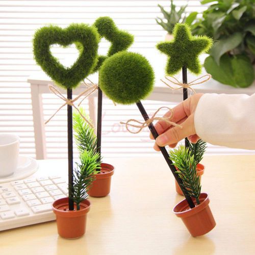 2 In 1 Eco-friendly Grass Flower Pot Writing Pen Desktop Decorating Stationery