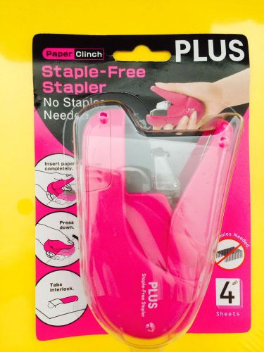 PLUS Staple Free Stapler Paper Clinch PINK 4 Sheets FREE SHIPPING!!!