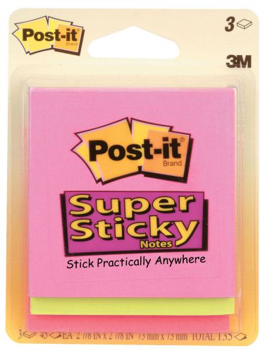 3M 2-7/8&#034; x 2-7/8&#034; 45 Sheet Assorted Post-It Super Sticky Note