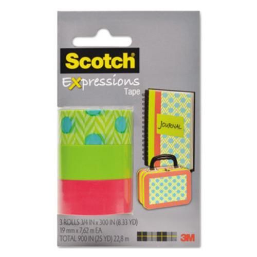 3m C2143PK7 Expressions Magic Tape, 3/4&#034; X 300&#034;, Assorted Blue Green, 3 Pack
