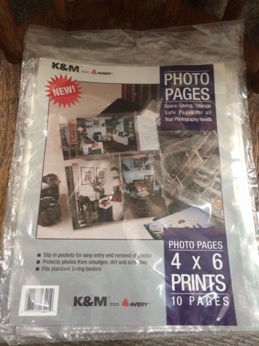 Lot 40 K&amp;M Avery Photo Pages for Four 4 x 6 Photos, 3-Hole Punched NEW