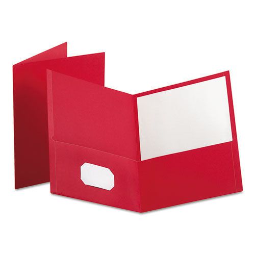 Twin-Pocket Folder, Embossed Leather Grain Paper, Red