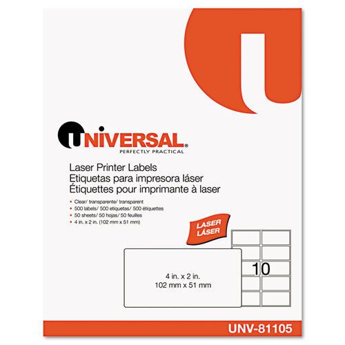 Universal laser printer permanent labels, 2 x 4, clear, 500 per pack for sale
