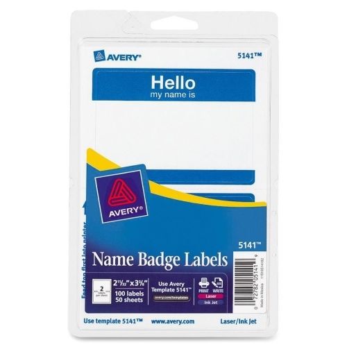 Avery Name Badge Label -2.31&#034;Wx3.37&#034;L- 100 / Pack - Laser, Inkjet - Blue