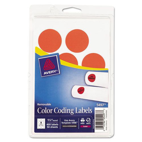 Print or Write Removable Color-Coding Labels, 1-1/4in dia, Neon Red, 400/Pack