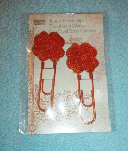 STUDIO 18 - 2 PC  JEWEL TONE  ORANGE ROSE JUMBO PAPER CLIPS / BOOKMARK - NIP!