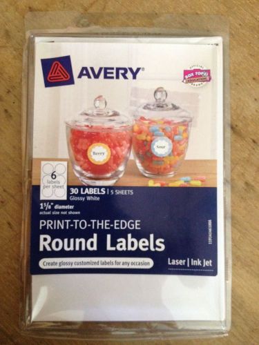 New Avery Pack Of 30 Print-To-The-Edge Round Labels Glossy 1.625-Inch Diameter